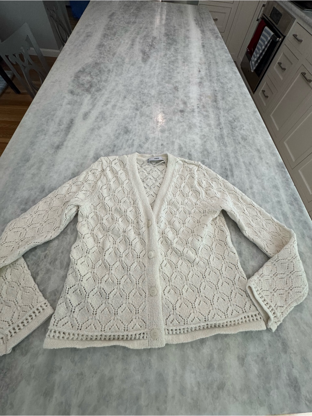 Mango Cream Openwork Knit Button-Front Cardigan